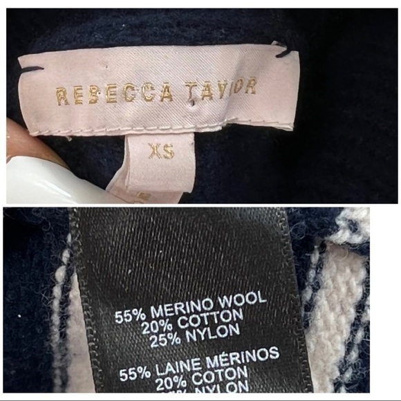 $295 Rebecca Taylor Women Sz XS Navy Blue Striped Merino Wool Turtleneck Sweater - Picture 13 of 13